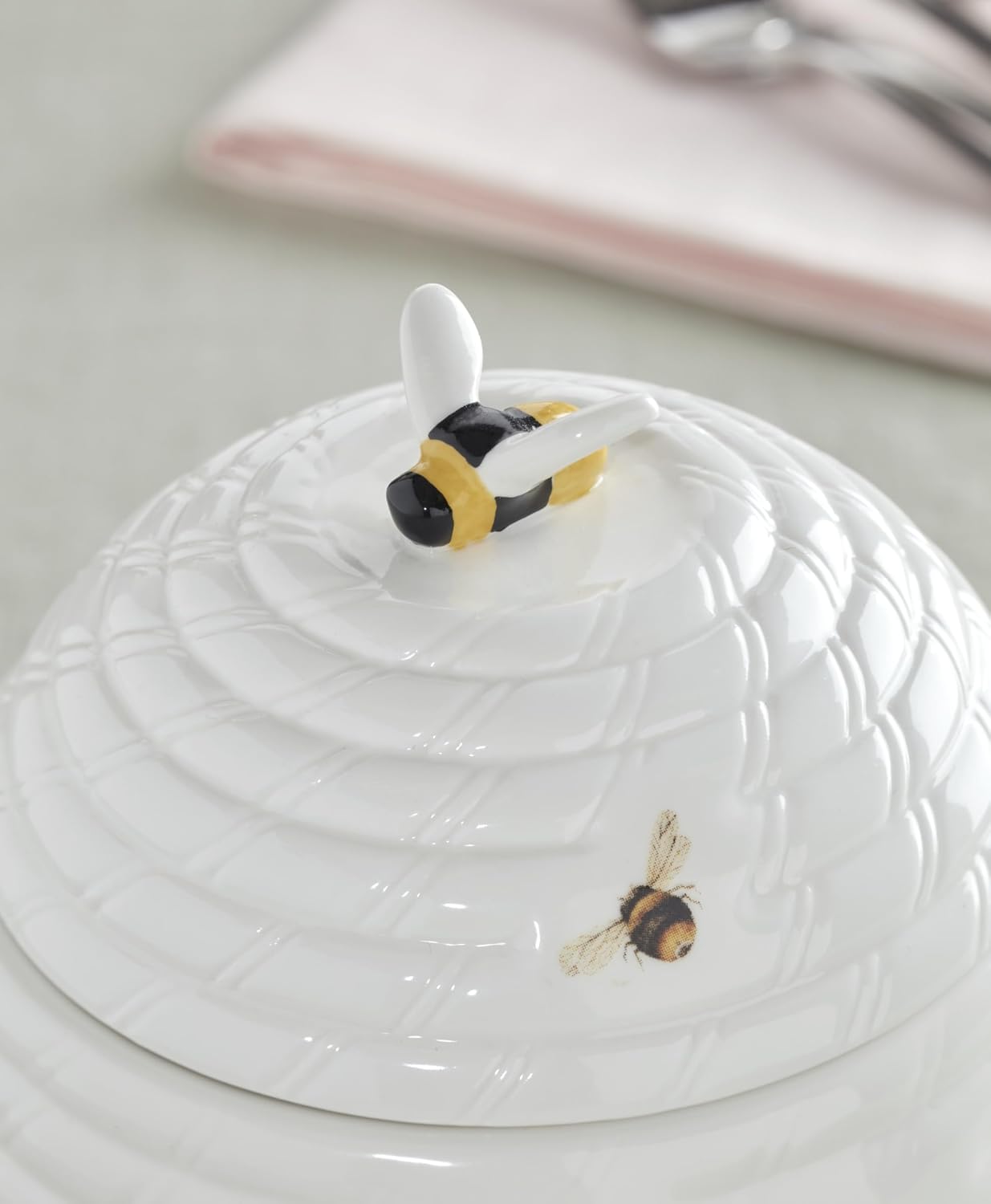 Lenox Butterfly Meadow Beehive Candy Jar | porcelain, dishwasher safe | butterfly and floral design | pantry storage and table decor accent, cookie jar and candy dish