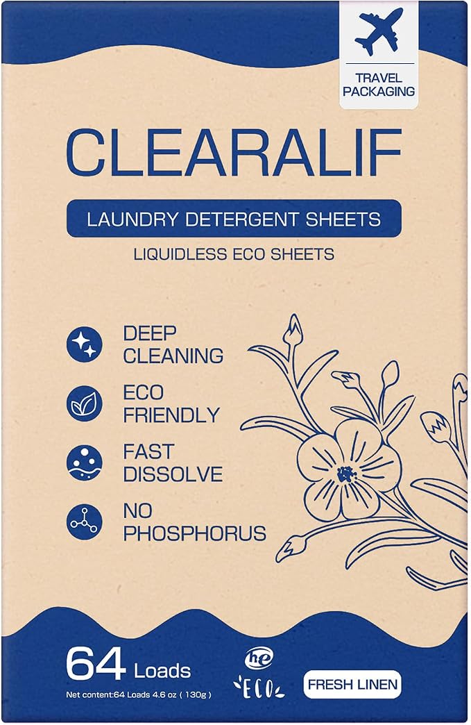 CLEARALIF Laundry Detergent Sheets, Fresh Linen, 64 Load by CLEARALIF