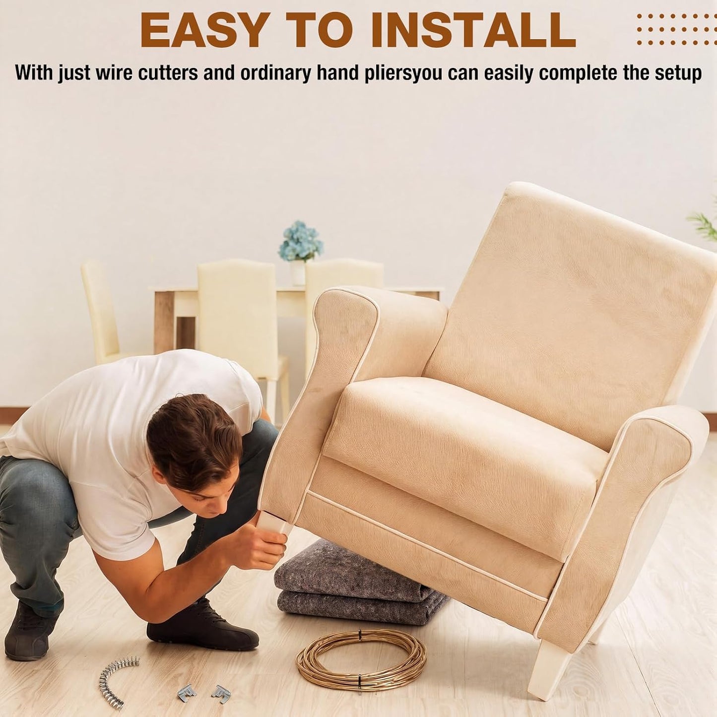 MorningRo Upholstery Spring Repair Kit for Sofa Furniture Include 24" x 6 ft Upholstery Spring Cover Pad and 40 ft Paper Wrapped Wire 9 Gauge with 80 Clips for Sofa Chair Loveseat