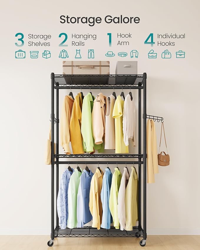 SONGMICS Heavy-Duty Rolling Clothes Rack, Garment Rack, Portable Closet - Image 3