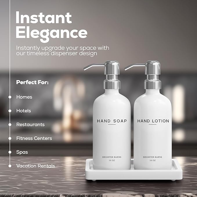 White Glass Soap and Lotion Dispenser Set by Brighter Barns - Image 2