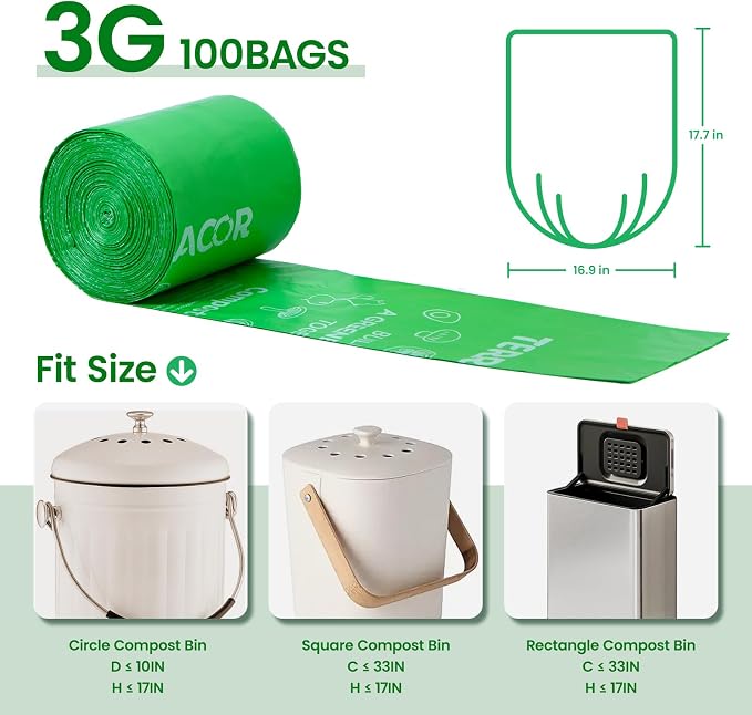 3 Gallon Compostable Trash Bags, 100 Bags Compost Bags - Image 3
