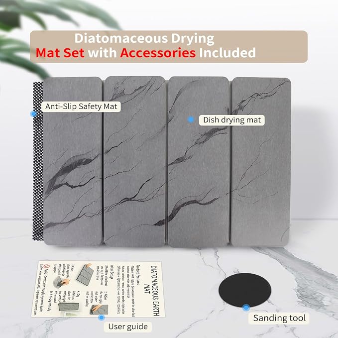 Large Stone Drying Mat for Kitchen Counter24"x16", Misty Gray, Diatomaceous - Image 6