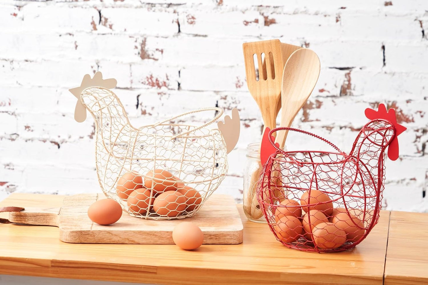Tag 11.5 Antique White Farmhouse Rustic Vintage Chicken Wire Egg Basket With Handle For Egg Holder Fruit And Kitchen Living Room Home Rooster Decor Decoration Collecting And Countertop Storing Eggs