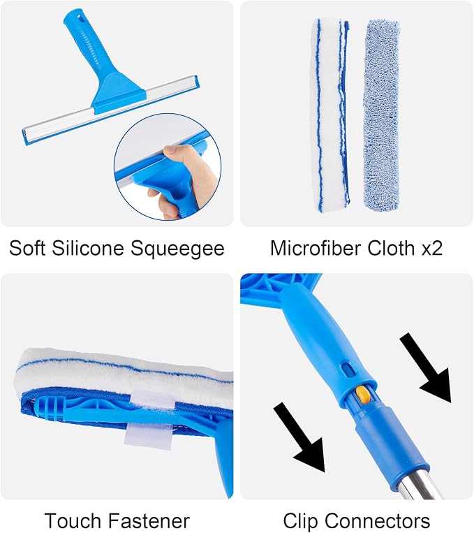 Window Squeegee Cleaner with 4 Stainless Steel Extension Poles, Long Reach to - Image 6