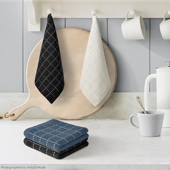 Artoid Mode Checkered Designed Cotton Beige Grey Black Terry Kitchen Dish Cloths - Image 2