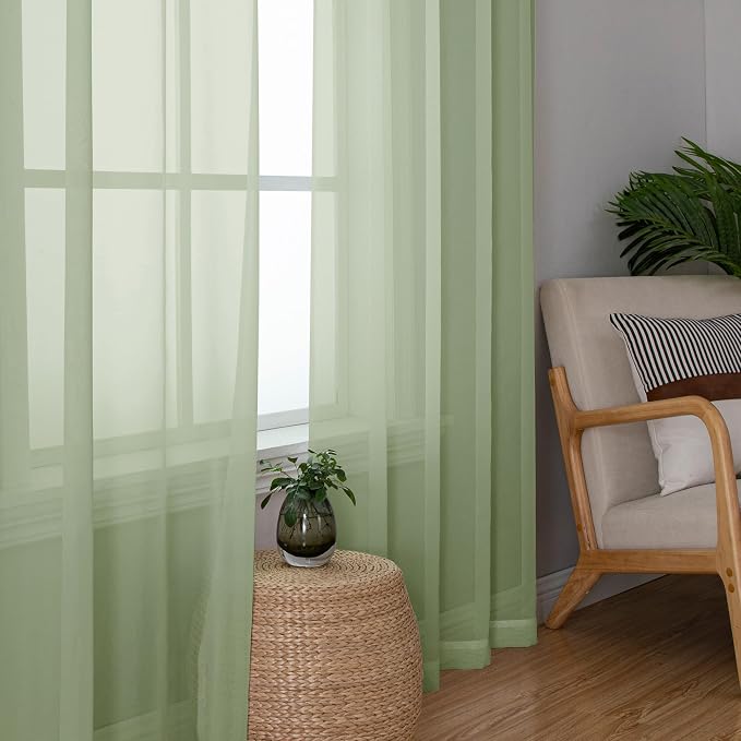 Chyhomenyc Light Green Sheer Curtains 36 inch Length 2 Panels Set, Light - Image 8