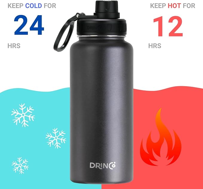 DRINCO Stainless Steel Water Bottle Spout Lid Vacuum Insulated Double Wall - Image 3
