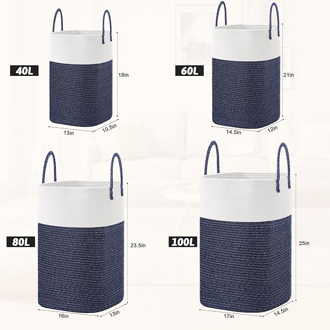 Laundry Basket, Woven Cotton Rope Laundry Hamper, Versatile Storage - Image 3