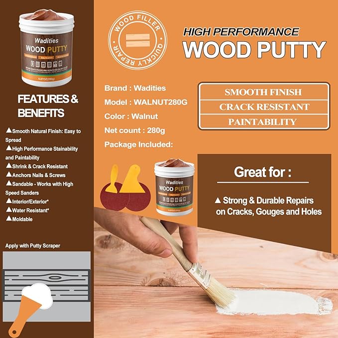 Walnut Wood Filler, Walnut Wood Putty, Paintable Stainable Wood Repair Putty - Image 6