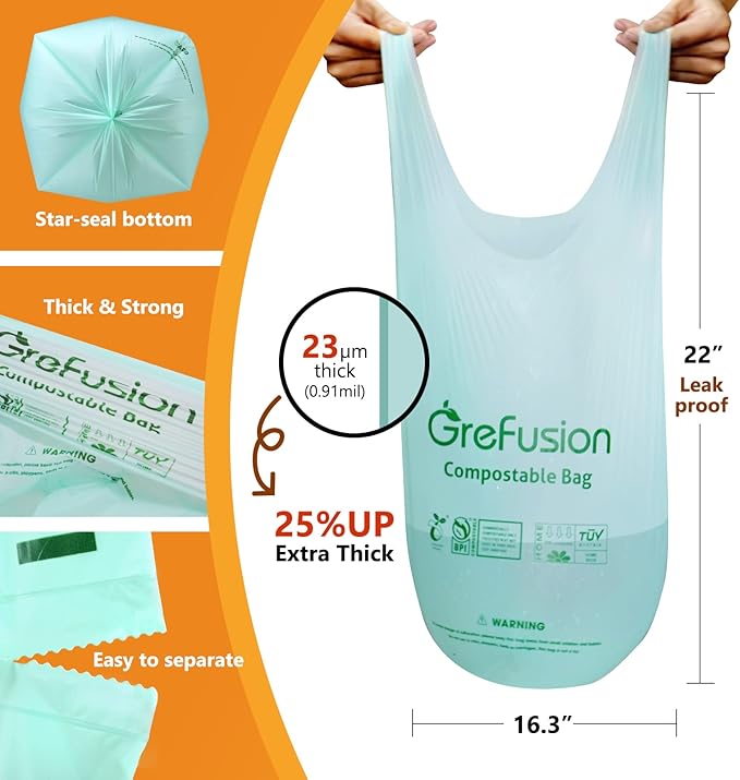 Compostable trash Bags, 2.6 Gallon, Thick 0.91 mils, Compost bin Kitchen - Image 4