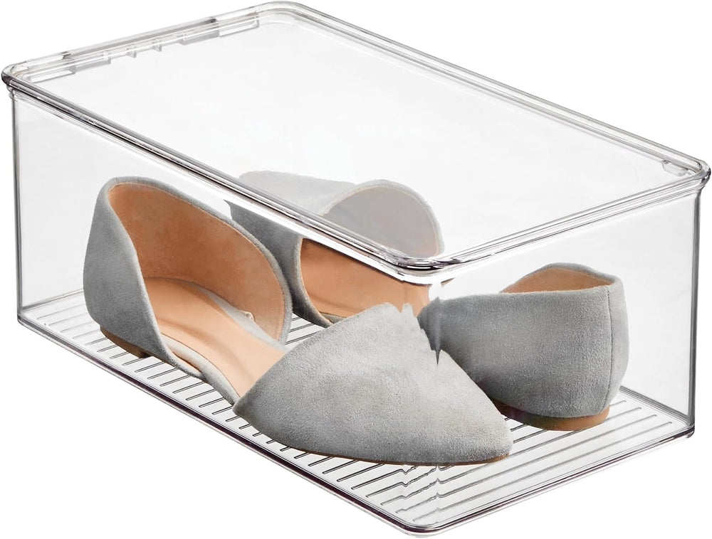 iDesign Stackable Shoe Box with Hinged-Lid, Set of 2, Clear