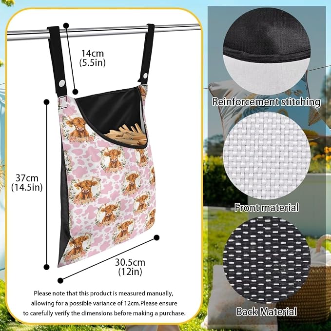 Cattle Clothespin Bags with Hanging Rope Pink Cow Print 14.5 x 12 Inch Summer - Image 6