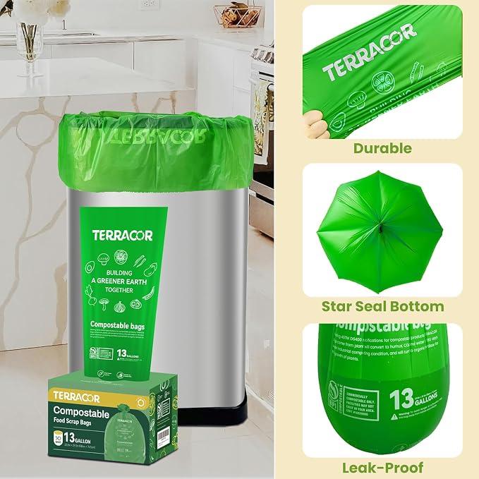 13 Gallon Compostable Trash Bags, Heavy Duty Tall Kitchen Food Scrap Waste Bag - Image 4