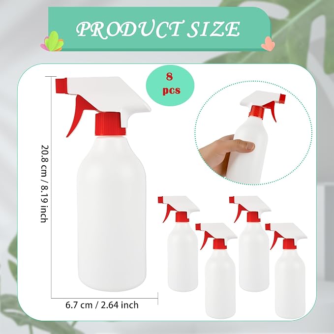 8 Pack Plastic Spray Bottles 16 oz Empty Refillable Spray Bottle - Image 2