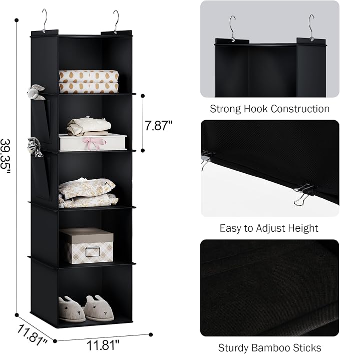 YOUDENOVA Hanging Closet Organizer, 5-Shelf Closet Hanging Storage Shelves - Image 3