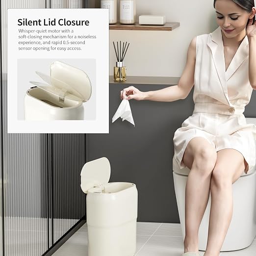 Slim Motion Sensor Trash Can for Bathroom, Automatic Compact Touchless Garbage - Image 3