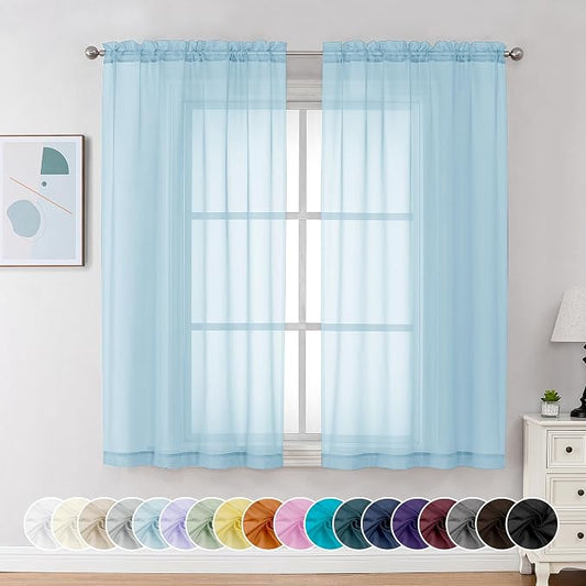 Chyhomenyc Sky Blue Sheer Curtains 54 Inch Long 2 Panels, Light Filtering Rod by Chyhomenyc