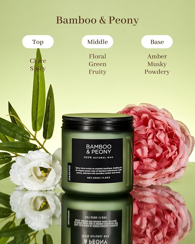 M&SENSE Bamboo Peony Scented Candle, 11.6oz Aromatherapy Jar Candle, 70 Hour - Image 2