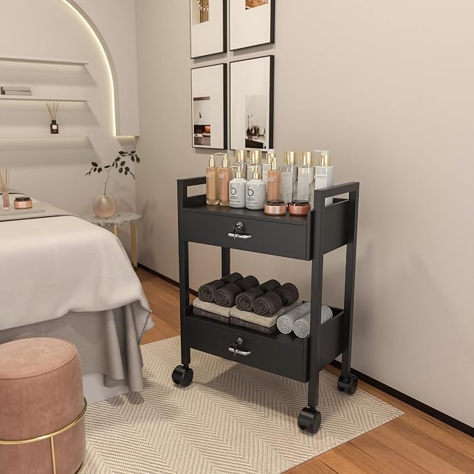 Paddie Salon Trolley Cart, Salon Tray Wooden Mobile Utility Cabinet - Image 3