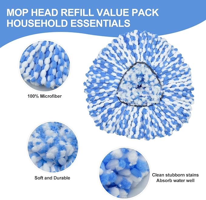 Spin Mop Replace Head, Mop Handle and Base Compatible - Image 3