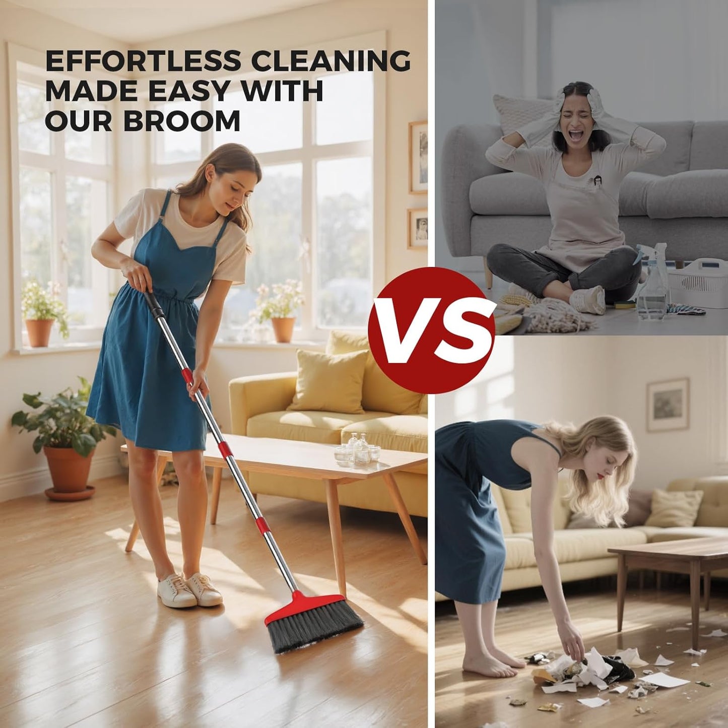 Handy Broom, Indoor/Outdoor Brooms, Duty Kitchen Broom, for Home Garage Kitchen Office Courtyard Lobby Patio Lawn Concrete (1, Red)