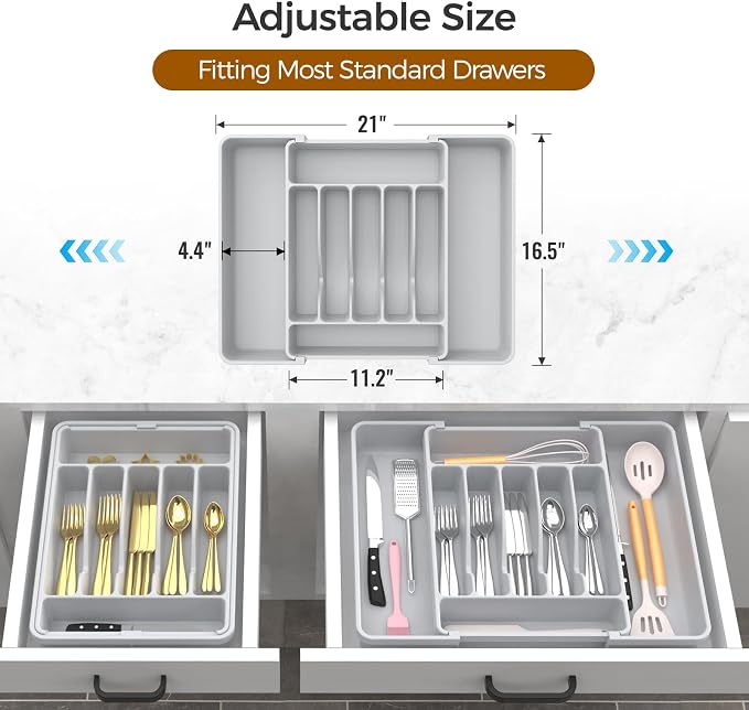 Extra Large Expandable Silverware Organizer, BPA-Free Food-Safe Cutlery - Image 3