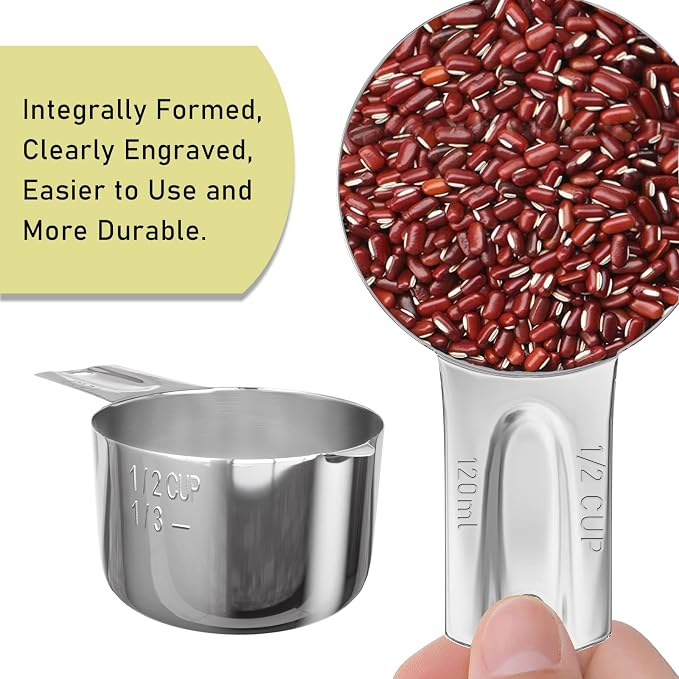1PCS 1/2Cup Single Measuring Cup, Stainless Steel Measure Scoop, Metric and US - Image 3
