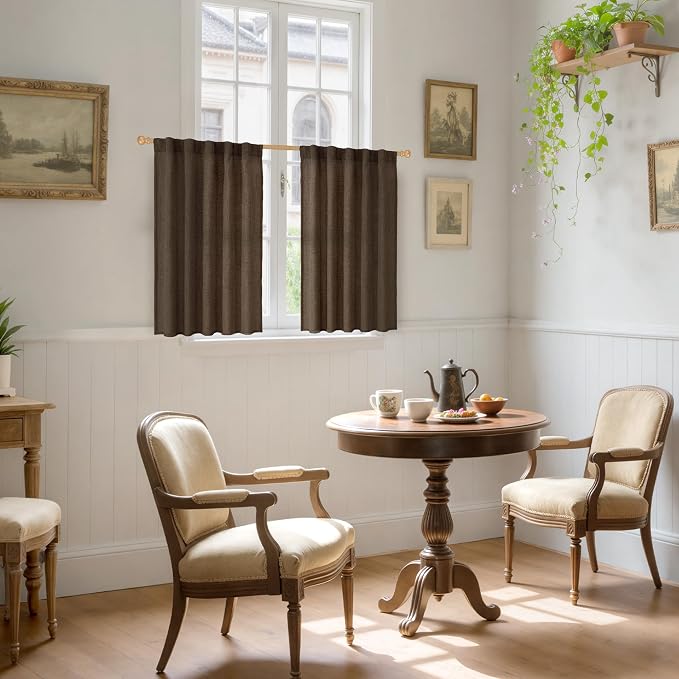 YoungsTex Brown Linen Kitchen Curtains 40 Inches Long - Image 2