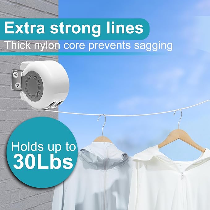 Retractable Clothesline Outdoors, 49 Feet PVC Heavy Duty Retractable Clothes - Image 5
