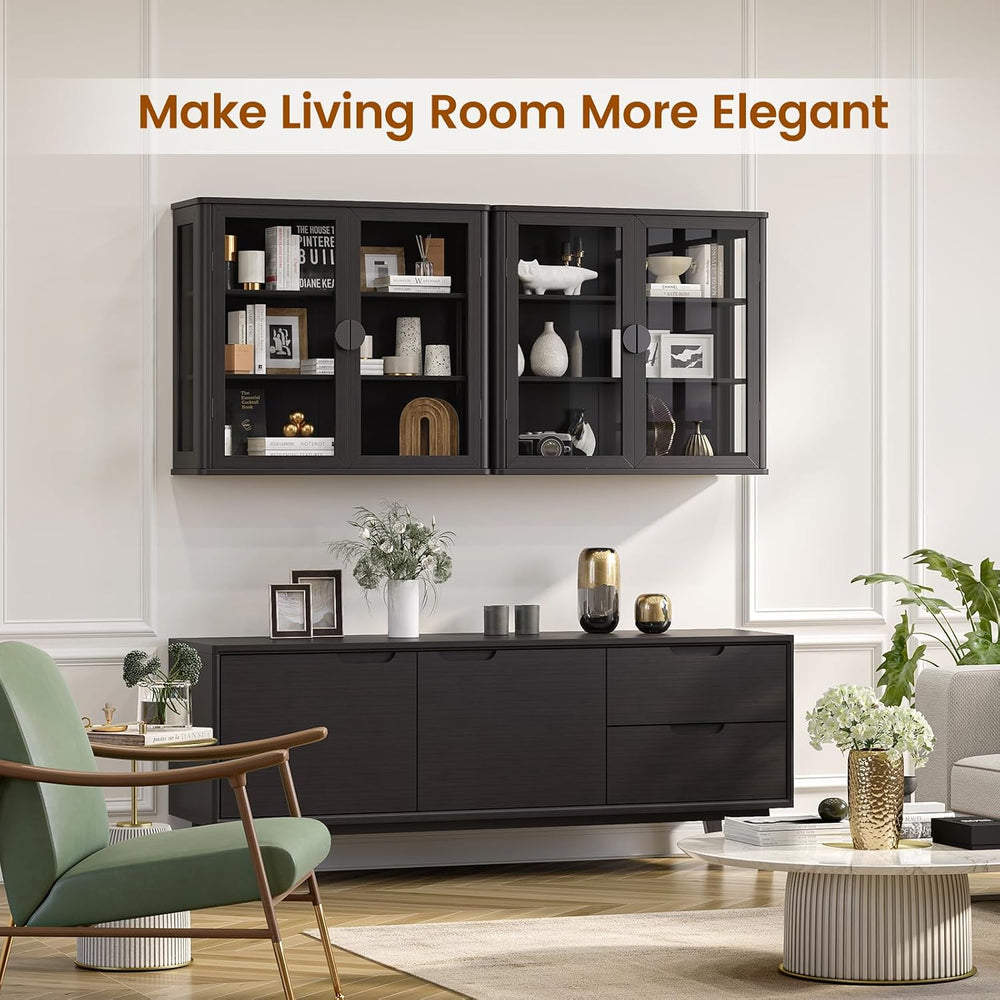 NEWOWNDS Display Wall Storage Cabinets for Laundry Room with Tempered Glass