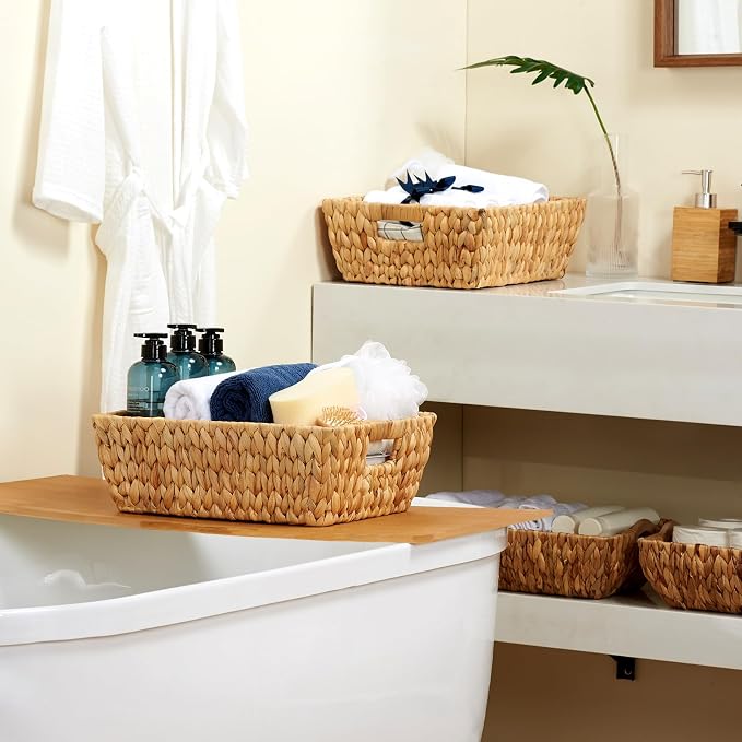 Water Hyacinth Wicker Baskets 2 Pack, Large Storage Basket - Image 5