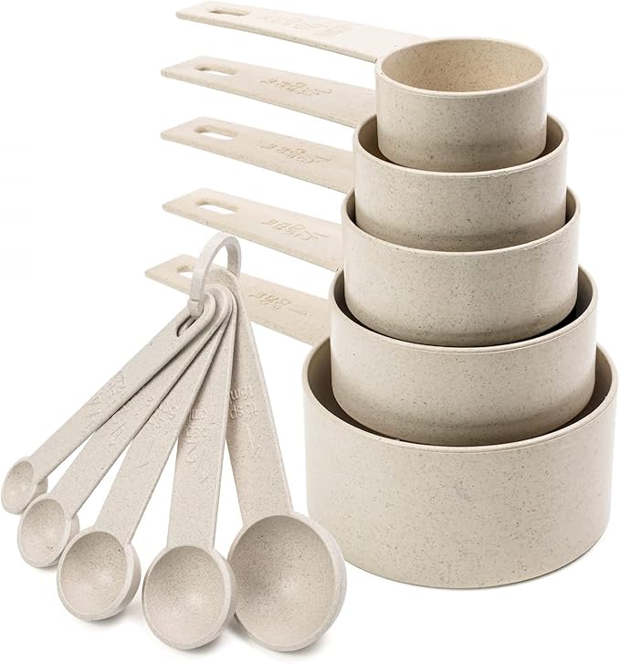 Beille Cream Wheat Straw Measuring Cups Spoons Set Cooking Baking Tools 10pc by BEILLE