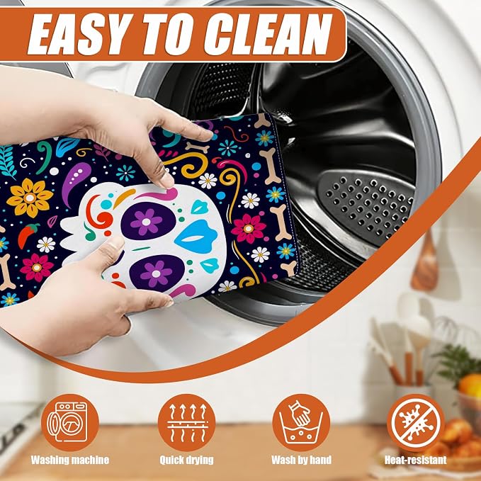 Sugar Skull Dish Drying Mat for Kitchen Counter Microfiber Absorbent Dish Day - Image 4
