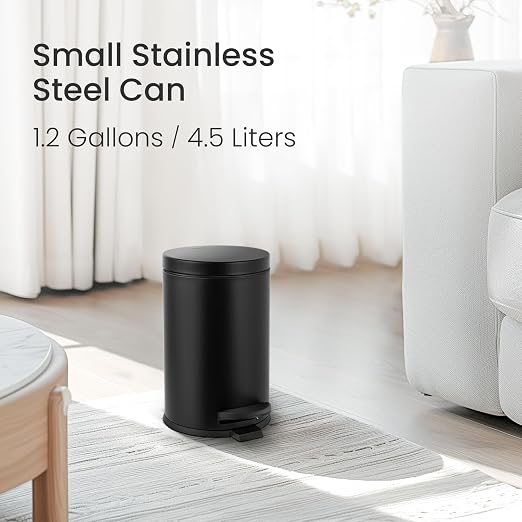 Cesun 1.2 Gallons Small Black Trash Can, Bathroom Garbage Can - Image 2
