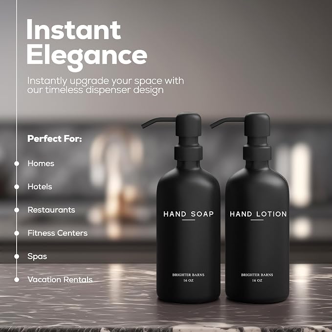 Black Glass Soap and Lotion Dispenser Set by Brighter Barns - Image 2