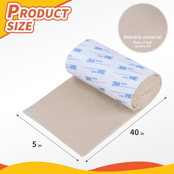 Felt Furniture Pads, Non Slip Self Adhesive Cuttable Felt Tape White Heavy Duty - Image 2