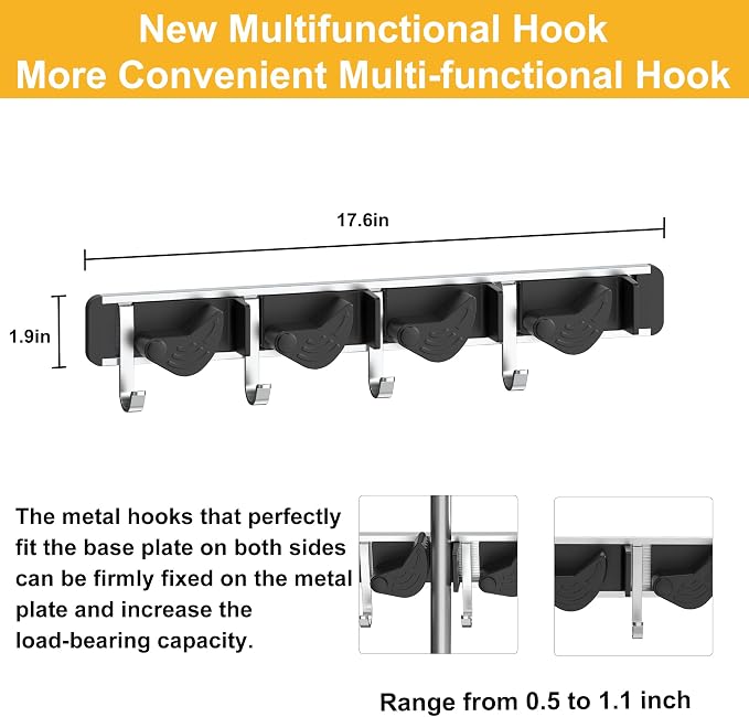 2-Pack Metal Mop Broom Holder Wall Mount - Image 2