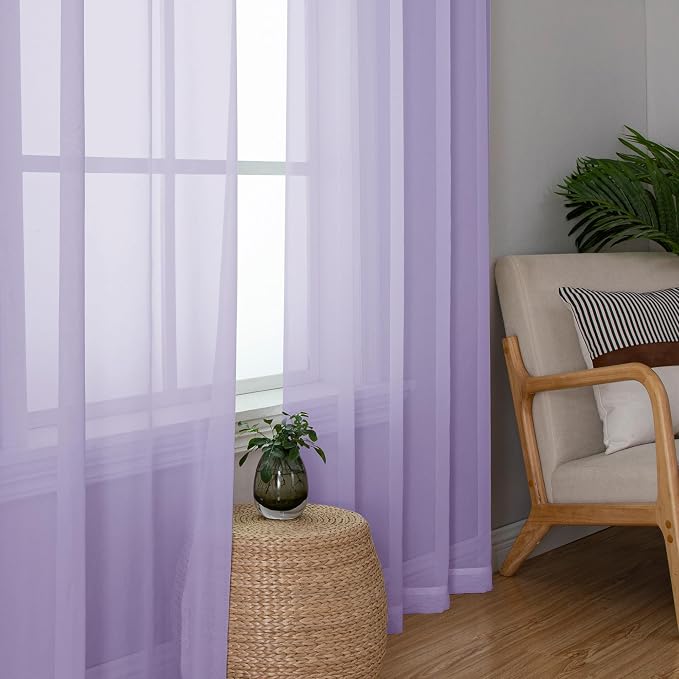 Chyhomenyc Sheer Lilac Curtains 90 inches Long 2 Panels, Light Filtering Soft - Image 5