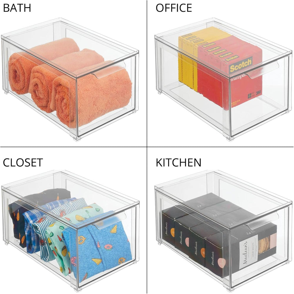 mDesign Plastic Stackable Bathroom Storage with Pull Out Bin Organizer Drawer...