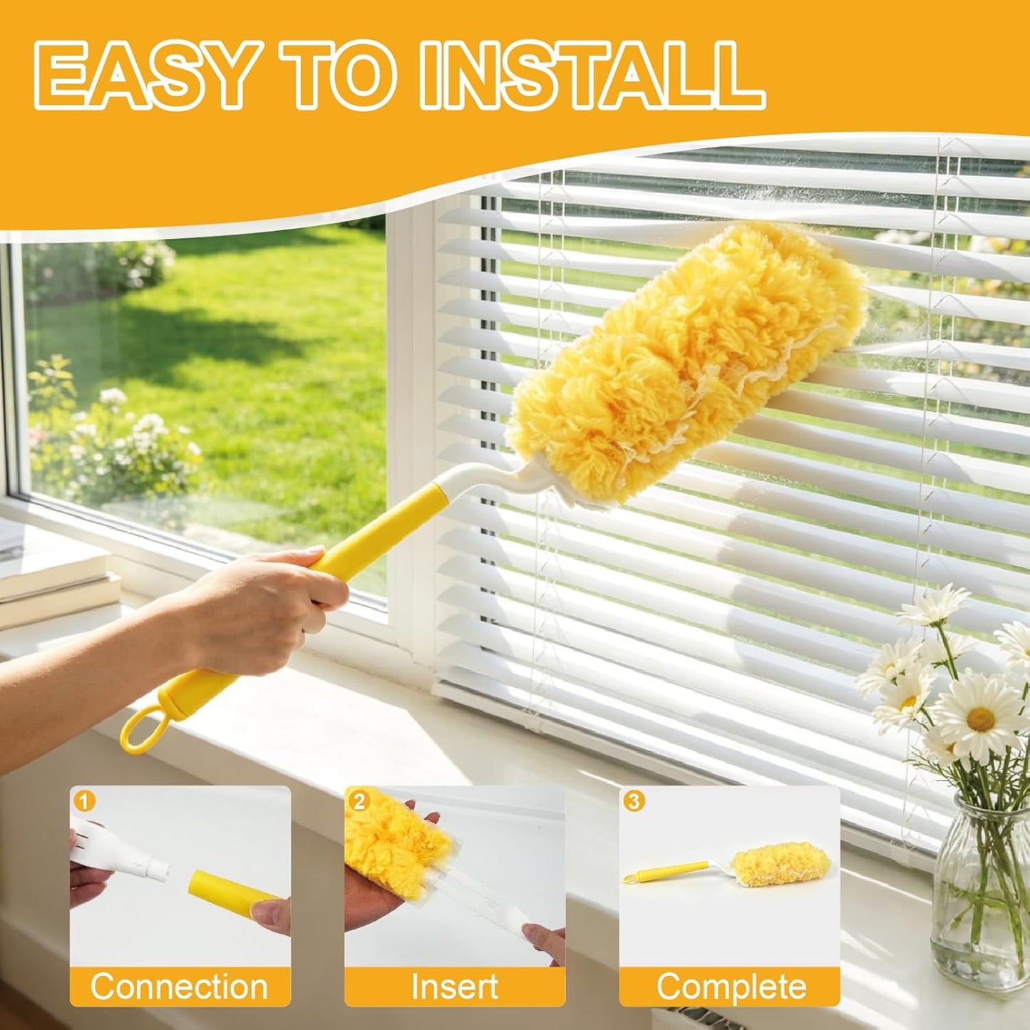 60 Count Heavy Duty Duster Refills for Swiffer, Multi Surface 360° Feather Duster with 2 Handle, Disposable Dusters Kit for Cleaning, Furniture, Blind, Ceiling Fan