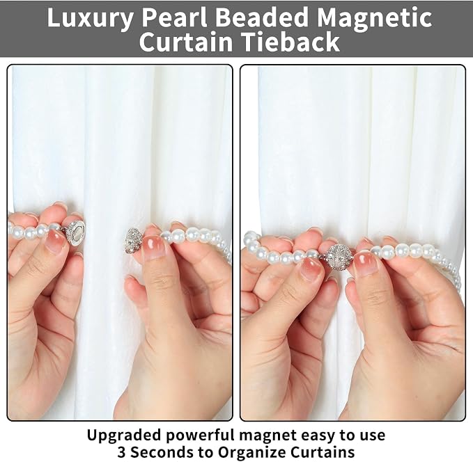 Magnetic Tiebacks for Curtains, 2 Pack Bow Pearl Curtain tiebacks Curtain - Image 4