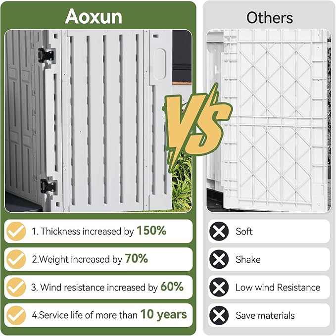 Aoxun Outdoor Storage Cabinet 35 Cu.Ft Outdoor Trash Can Storage Shed - Image 4