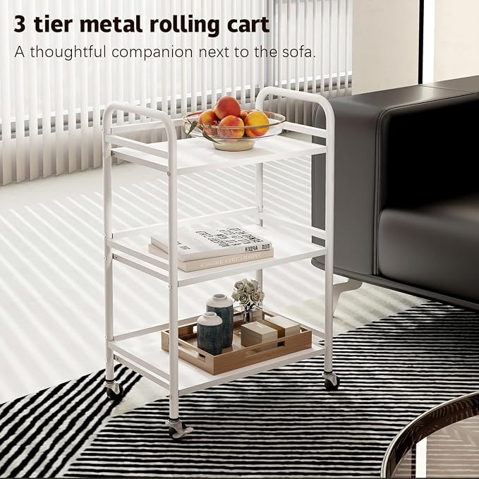 HDANI 3 Tier Rolling Cart Shelves, Heavy Duty Multifunctional Metal - Image 3