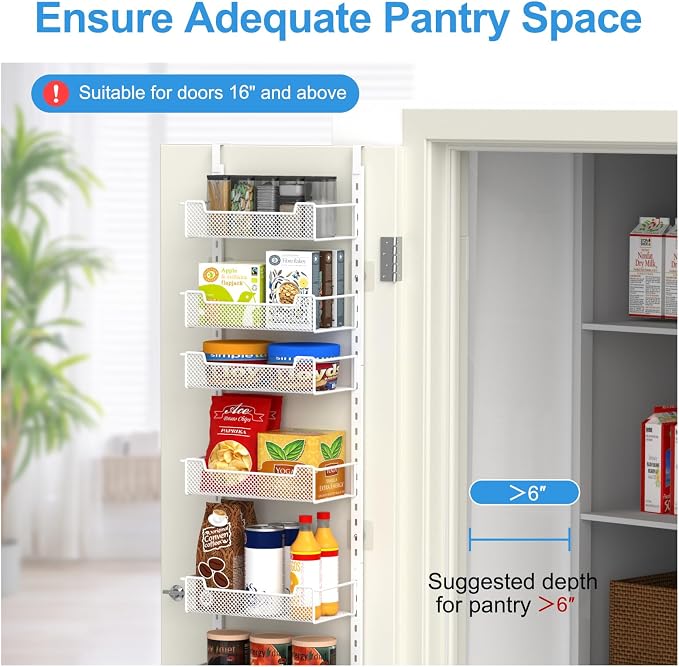 12.3" W Narrow Over the Door Pantry Organizer, 6-Tier Over the Door Organizer - Image 4