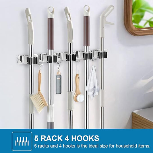 IMILLET 2 Pack Wall Mount Broom Holder Stainless Steel 5 Racks - Image 2