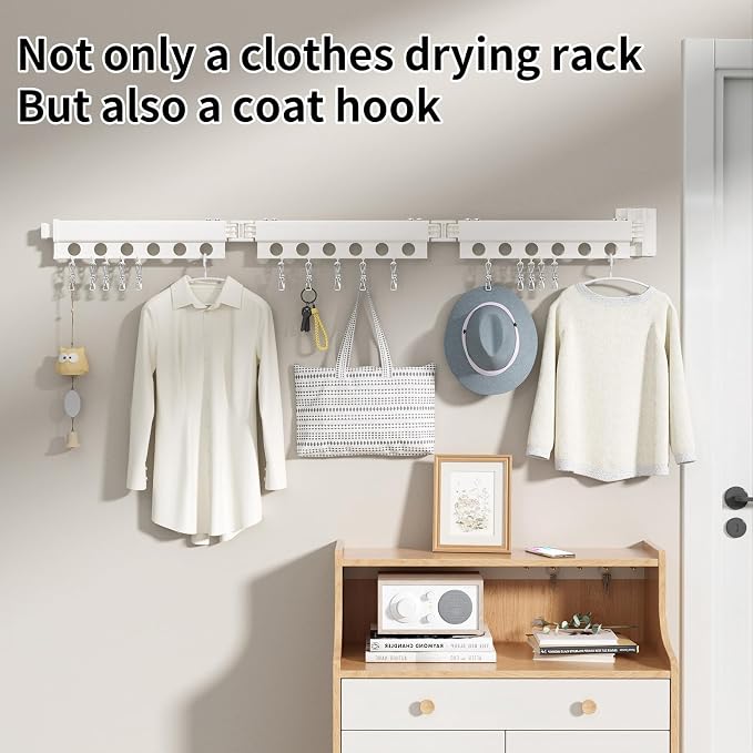 Clothes Drying Rack Foldable Wall Mounted Drying Rack 3 Fold White-Laundry - Image 3