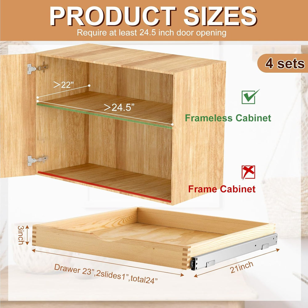 Sintuff 4 Pack Wooden Pull out Tray Cabinet Organizer, 24'' X 21'...
