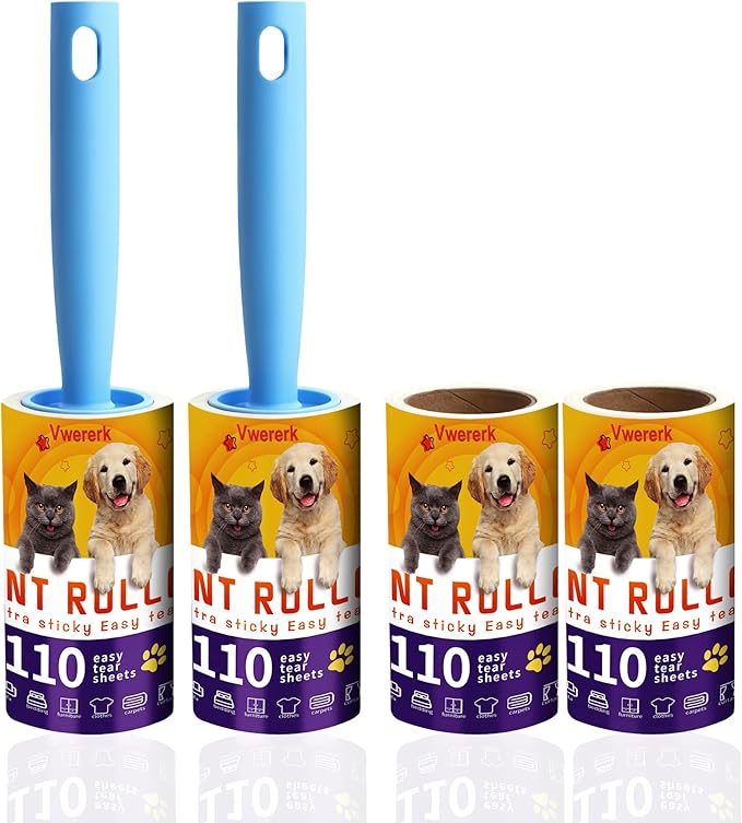 Lint Rollers for Pet Hair Extra Sticky, 440 Sheets/4 Lint Roller Refills by VweRerk