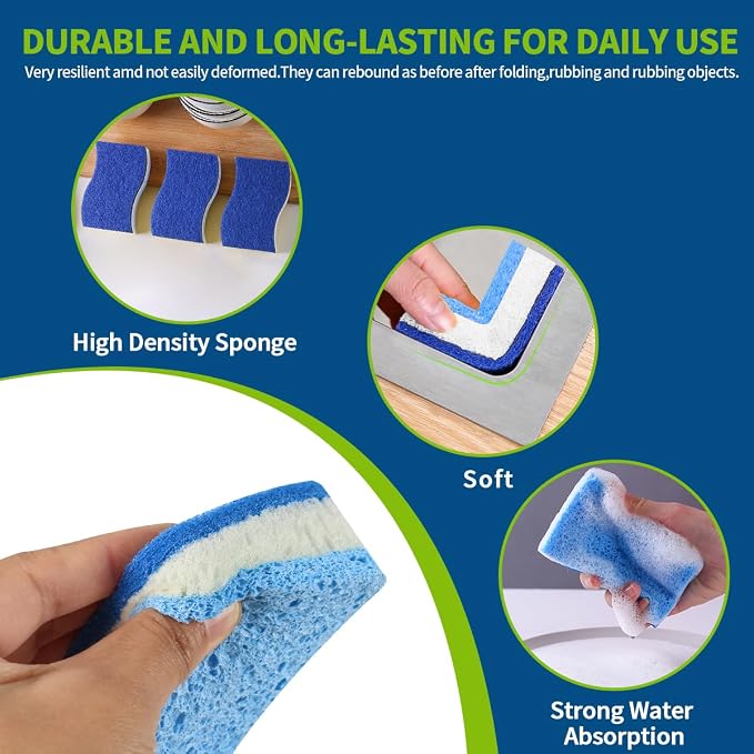 Blue Wood Pulp Sponges 12Pack Non-Scratch Cellulose Scrub Sponge, Dual-Sided - Image 6